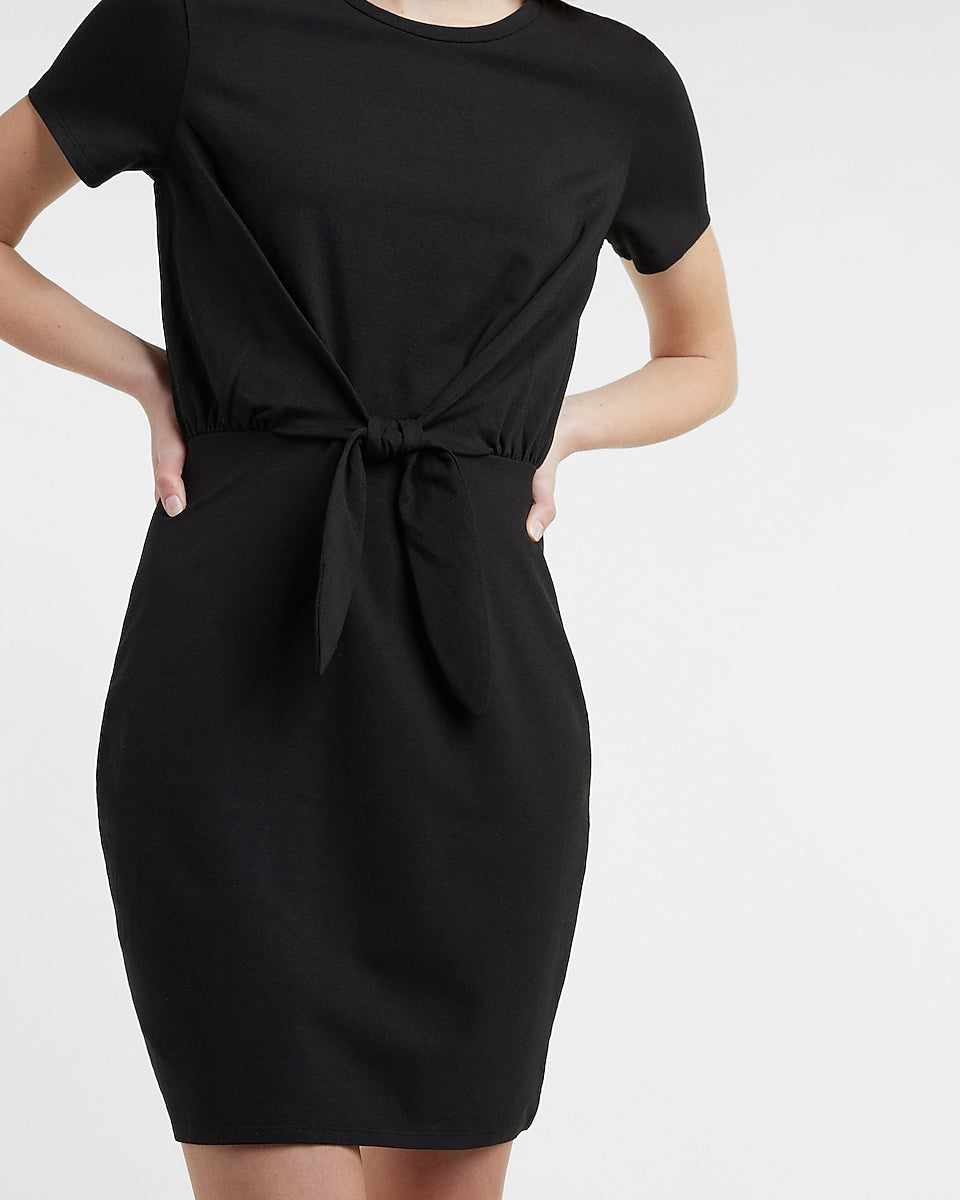 Tie Front T-Shirt Dress in Pitch Black ...
